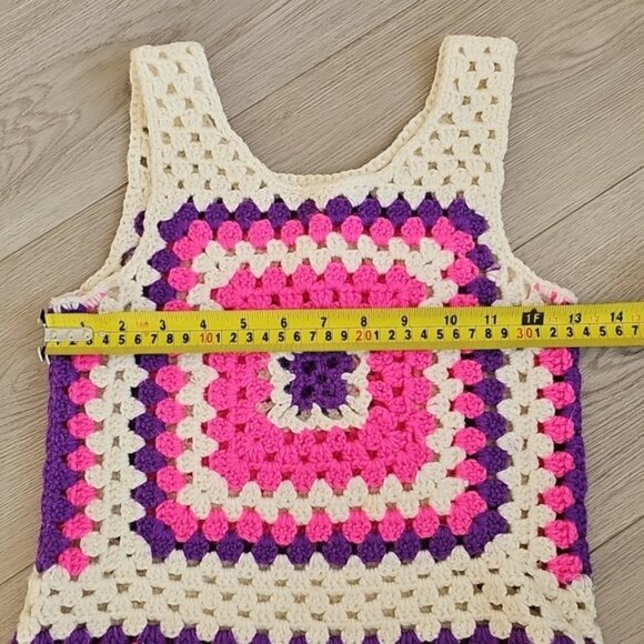 Granny Square Boho Crochet Tank Top Bright Pink And Purple Colors Youth - Picture 12 of 12
